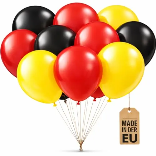 Ballons * DEUTSCHLAND * als Deko für Party, Länderparty und WM 2026 | 100% Naturkautschuk, biologisch abbaubar, Ø28cm | Dekoration Partydeko Schwarz Rot Gold Flagge, Edition: Luftballons, 12 Stück 12