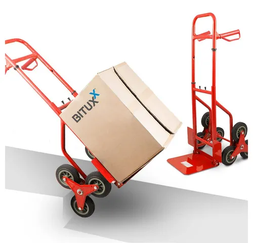 Bituxx Treppensackkarre Ausziehbar Rot (MS-19622) - Praktische Sackkarre mit höhenverstellbaren Griffen und robusten Vollgummireifen. Ideal für den Transport von schweren Lasten bis 200 kg. Kompakt und leicht zu handhaben.