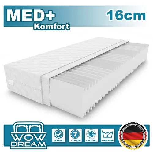 Matratze MED+ Komfort 7 Zonen H3 Kaltschaum - Matratzen für optimalen Schlafkomfort, mit antibakteriellem Bezug und 7-Zonen-Unterstützung für beste Druckentlastung. Ideal für Allergiker und beidseitig nutzbar.