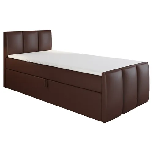 Boxspringbett MOREN 80x200 (Links) mit Bettkästen und Bonell-Matratze - Komfortables Jugendbett in Dunkelbraun mit praktischen Bettkästen. Hochwertige Materialien und manuelle Fertigung garantieren Langlebigkeit und Stil für Ihr Schlafzimmer.