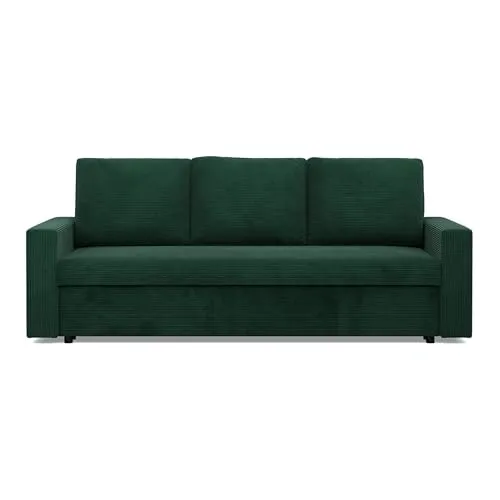 Mebligo - Sofa 3 Sitzer mit Schlaffunktion 220 x 92 x 92 cm NEO Kollektion, Sofa Klein Schlafsofa mit Bettkasten, Sofa Wohnzimmer, Sitz mit Bonellfedern, Dunkelgrün