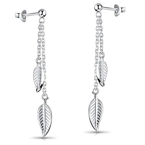 Materia Blatt Ohrringe Silber 925 - Elegante hängende Ohrstecker für Damen - Ohrringe für Damen aus leichtem, nickelfreiem 925 Sterling Silber, mit schwingenden Blättern an filigranen Kettchen für einen stylishen Look.