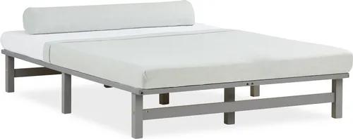 Homestyle4u Holzbett Palettenbett 140x200 cm Grau - Stilvolles Palettenbett aus massivem Kiefernholz, ideal für kleine Räume. Mit stabiler Konstruktion und inkludiertem Lattenrost - perfekt für Schlafzimmer und Gästezimmer.