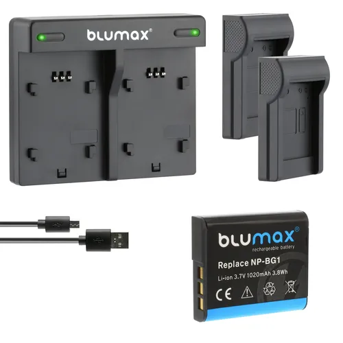 1x Akku + Lader für Sony NP-BG1 DSC-W210, DSC-W215, DSC-W220 NP-FG1 1020 mAh