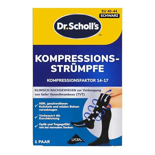Dr. Scholl's Reisestrümpfe – Kompressionsstrümpfe für Flugreisen, Größe 40–44, Schwarz