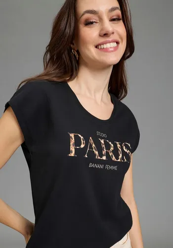 Bruno Banani T-Shirt Basic-Passform und Leoparden-Print