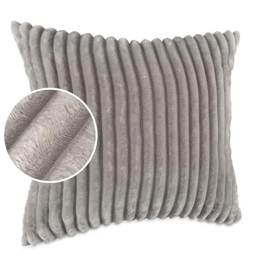 Dekokissen Kissenbezug Sofakissen Pillow Plüsch Kuschelkissen Zierkissen Cord Kissen Couchkissen Kord Kissenhülle ultraweich gestreift Lilli 60x60cm ohne Füllung Hellgrau