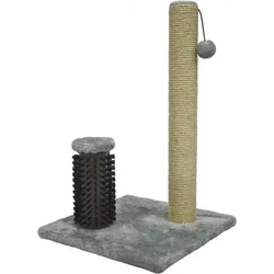 Flamingo Kratzsäule mit Bürste - Kratzsäule für Katzen, grau/beige, mit integrierter Bürste für gleichzeitiges Kratzen und Pflegen - der perfekte Spiel- und Rückzugsort für Ihre Katze.