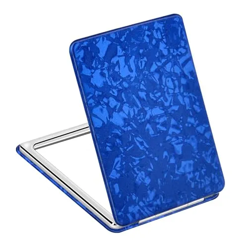 Kompakter Schminkspiegel für Männer Frauen Mädchen, erstaunliche Reise-Kosmetikspiegel für Tasche, Handtasche, Geldbörse, Geldbörse, tragbare Vergrößerung, Handspiegel, kleiner Spiegel, blauer