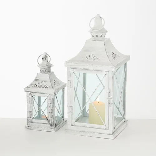 Windlicht Laterne 2er Set Indoor Metall weiß in weiß von BOLTZE