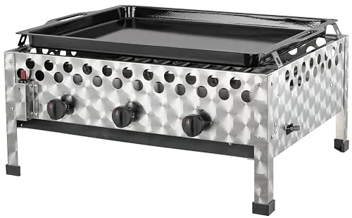 Tepro 3341 Wurstbräter mit Grillpfanne - 3-Brenner Gasgrill mit emaillierter Grillpfanne für gleichmäßiges Grillvergnügen, ideal für gesellige BBQ-Abende.