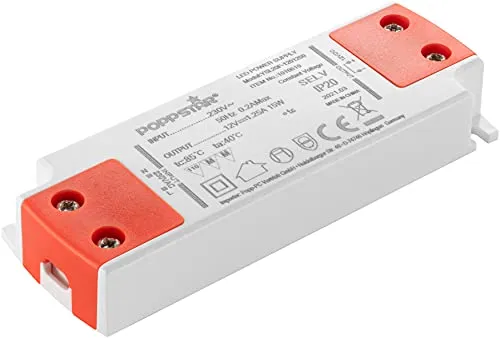Poppstar Slim LED Trafo 12 V (für 0,15 bis 15 Watt LEDs) Ultra flacher LED-Transformator 230V AC / 12V DC 1,25A