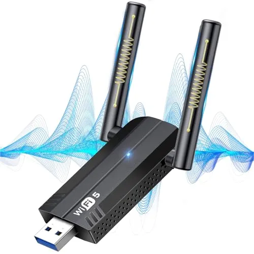 KiWiBiRD WLAN Stick für PC WLAN Adapter, WiFi Adapter AC1300 Mbps, USB WiFi Dongle Dual Band 5GHz 2.4G Empfänger mit 5dBi Antenne, Kompatibel mit Computer Desktop PC Laptop Windows 11/10