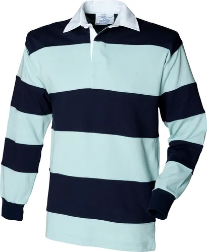 Front Row Rugby Polo-Shirt, langärmlig, gestreift RW476 (M) (Hellblau/Marineblau)