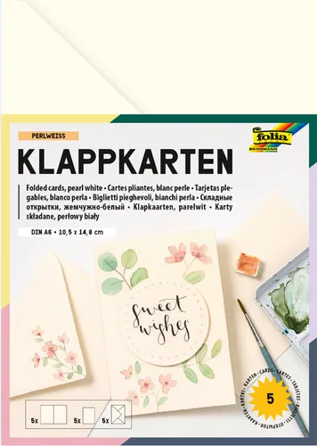 folia 150501 - Doppelkarten 10,5 x 15 cm, perlweiß, 5 Karten mit Umschlägen und Einlagen für kreative Einladungen und Glückwünsche