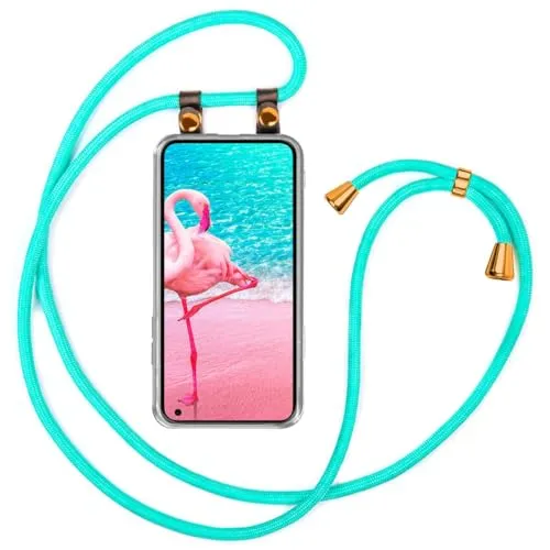 moex Handykette für Nothing Phone (1) Hülle mit Band abnehmbar, Handyhülle mit Kette zum Umhängen, Handyband 155 cm lang Stoff Kordel Umhängehülle, Handy Umhängeband, Türkis