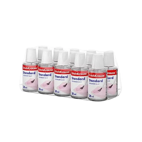 Erich Krause Flüssigkleber mit Pinsel 20ml lösungsmittelfrei wasserlöslich frostbeständig - Bastelkleber transparent 10 Stück - Papierkleber für Büro und Schule