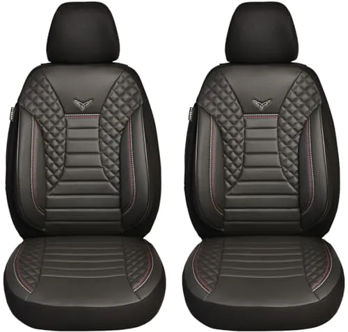 BREMER SITZBEZÜGE Maß Auto Schonbezüge kompatibel mit Peugeot 208 2 Fahrer & Beifahrer Set ab 2019 / Auto Schonbezug Velour Kunstleder Set 2er Pack in Schwarz (PS804)