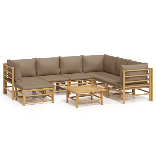 8-tlg. Garten-Lounge-Set mit Kissen in Taupe aus Bambus - Elegantes Garten-Lounge-Set aus langlebigem Bambus, inklusive bequem gepolsterter Kissen. Perfekt für entspannte Stunden im Freien!