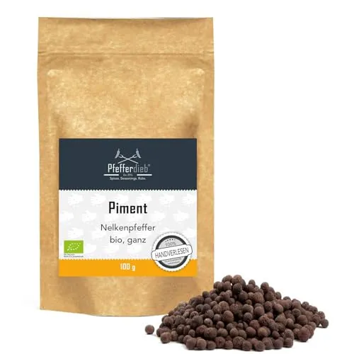 BIO Piment ganz, Premium Qualität | Pimentkörner, naturrein, vegan | Nelkenpfeffer hocharomatisch | handgepflückte ganze Körner | 100g - Pfefferdieb®