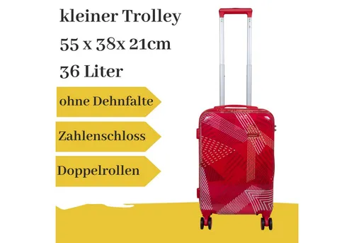Trendyshop365 Kleiner Handgepäck Trolley 56cm - Koffer, stabil und kratzunempfindlich aus Polycarbonat, ideal für 1-3 Tage Reisen. Mit 50 Liter Volumen, 4 drehbaren Rollen und integriertem Zahlenschloss.