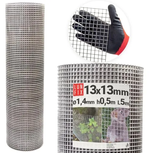 Drahtgitter feinmaschig 13x13 mm 1,4 mm – 0,5x5 m (50x500 cm) Wühlmausgitter Kaninchendraht Hasendraht Mäusegitter Volierendraht Rödeldraht Kaninchenzaun Metall Hasengitter – Lun Fix Gitter