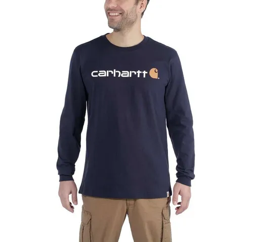 Carhartt Herren Lockeres Schweres Langärmliges T-Shirt mit Logo-Grafik - Marineblau, Größe S - Auto & Motorrad; Robustes T-Shirt mit entspannter Passform, ideal für den täglichen Gebrauch und Outdoor-Aktivitäten.