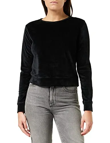 Urban Classics Damen Sweatshirt Ladies Short Velvet Crew, Gr. Small, Schwarz (Black 7)