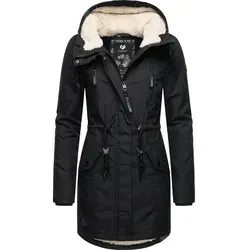 Ragwear Damen Mantel Elsie Intl Black - Lange Winterjacke mit Teddyfell-Kapuze - Funktionsjacken, hochwertig verarbeitet, warm gefüttert und 100% vegan - ideal für kalte Herbst- und Wintertage.