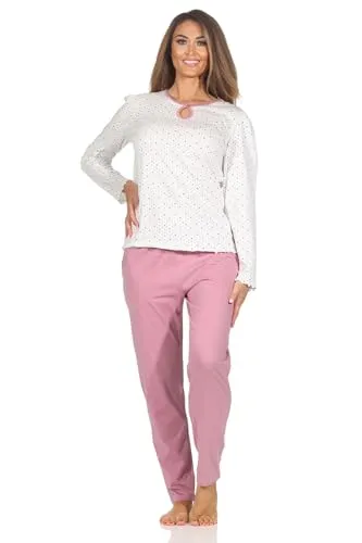 Normann Damen Schlafanzug Langarm Pyjama in eleganter Tupfen Punkte Optik - auch in Übergrößen - Eleganter Damen Pyjama mit stilvoller Tupfen Punkte Optik. Ideal für entspannte Nächte und gemütliche Tage. Verfügbar in Übergrößen für optimalen Tragekomfort. Hergestellt nach Oeko-Tex Standard 100 für geprüfte Qualität.