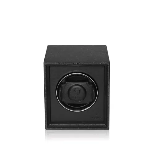 MODALO Twist Uhrenbeweger Automatik für 1 Uhr/Watch Winder – leiser Motor, 900 TPD, Massivholz & Leder, Kratzfeste Oberfläche, für Herren und Damen (Mattschwarz)