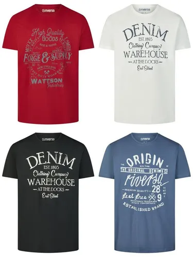 riverso T-Shirt Herren Printshirt RIVLeon Regular Fit (4-tlg) Kurzarm Tee Shirt mit Rundhalsausschnitt aus 100% Baumwolle