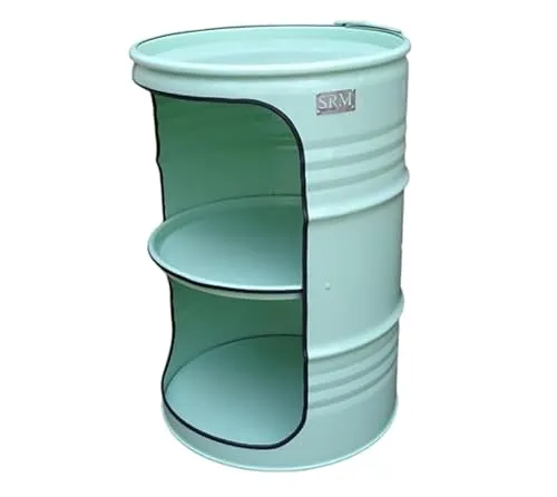 Fassmöbel Fass Design Regal Ölfass Möbel 210 Liter - Standregal aus unbenutzten Fässern, rostfrei durch Pulverbeschichtung, ideal als Blickfang für Wohnzimmer oder Terrasse mit integrierter Beleuchtung.