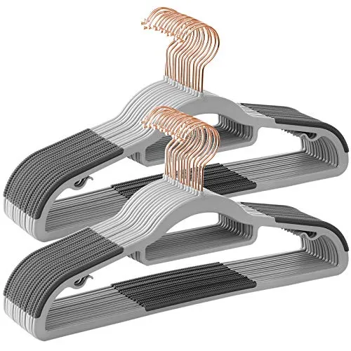 SONGMICS Kleiderbügel 30er Set, Bügel aus Kunststoff, rutschfest, platzsparend, Dicke 0,5 cm, 42 cm lang, um 360° drehbarer Haken in Roségold, hellgrau-dunkelgrau CRP020G01