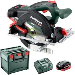 Metabo Handkreissäge KS 18 LTX 57 BL - 18V Akku-Säge mit 2 Akkus - Sägen: Kabellose Handkreissäge mit 57 mm Schnittleistung, präzisen Schrägschnitten bis 50 Grad und rutschfestem Softgrip für komfortables Arbeiten.