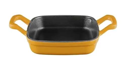 Sallys Gusseisen-Servierpfanne eckig 12X12 cm: Für Erstklassige Wärmeleitung und Langanhaltende Wärmespeicherung, Ofenfest, alle Herdarten (Mustard Yellow)