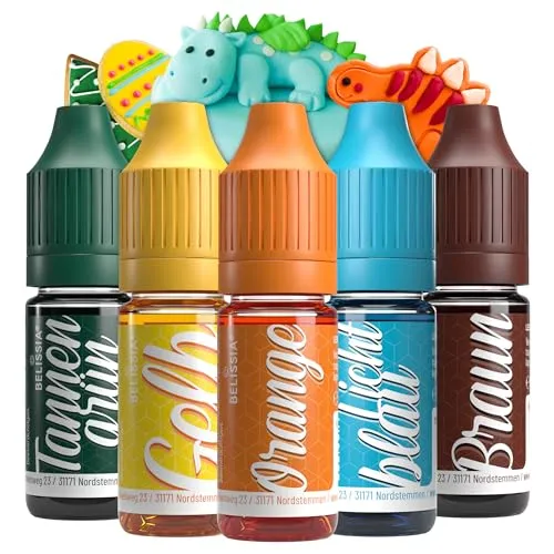 Belissia Lebensmittelfarbe Set Dino – 5x10ml flüssig & hochkonzentriert – Lebensmittelechte Speisefarbe zum Backen, Kochen, Fondant & DIY