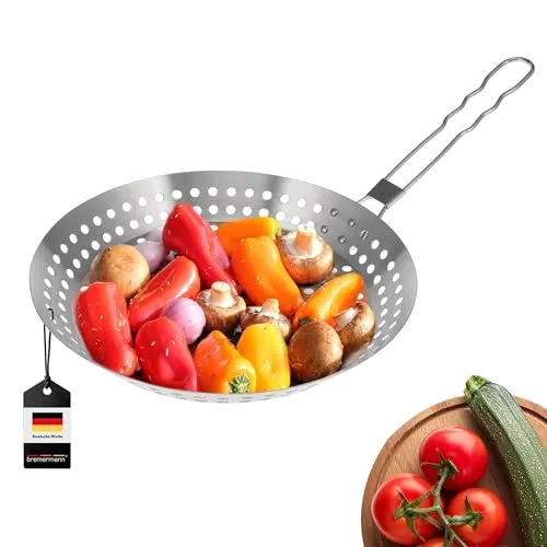 bremermann Grillpfanne rund // mit Klapp-Griff // Edelstahl Ø ca. 30,5 x 55,5 cm // Grillkorb Grillplatte