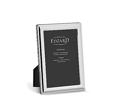 EDZARD Bilderrahmen Terni für Foto 10 x 15 cm, edel versilbert, anlaufgeschützt, mit Samtrücken, inkl. 2 Aufhängern, Fotorahmen zum Stellen und Hängen