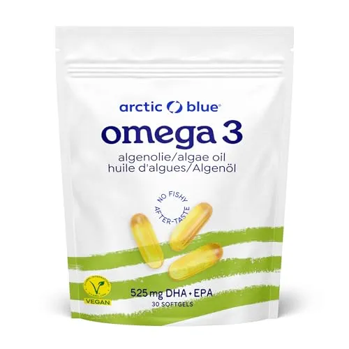Arctic Blue Vegane Omega 3 Kapseln - 30 Stück - Algenöl – hochdosiert mit DHA +EPA – aus nachhaltigem, kontrolliertem Anbau und frei von Schadstoffen