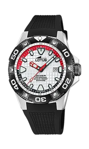 Lotus Herren Analog Uhr Kautschuk Schwarz - Quarz - Kalender - Saphirglas - 20 ATM Wasserdicht 18927/1 Special Prices