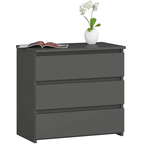 AKORD Kommode CL-3 mit 3 Schubladen | für das Wohnzimmer Schlafzimmer Schrank Büro Arbeitszimmer | Modernes Funktionales Design | B60 x H57 x T35 cm, Gewicht 26 kg | Graphitgrau