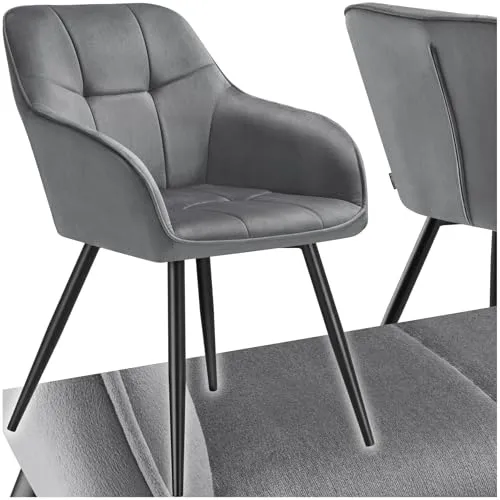 TecTake Stuhl Marilyn - Eleganter Samtstuhl in grau/schwarz - Stilvoller Esszimmerstuhl mit weichem Samtbezug und ergonomischer Polsterung für höchsten Komfort. Ideal für gemütliche Dinner und entspannte Momente.