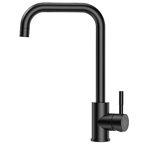 CECIPA Wasserhahn Küche Schwarz aus Edelstahl, Küchenarmatur Schwarz 360° Drehbar, Spültischarmatur Küche mit hohem, gebogenem Auslauf | Dex H204H