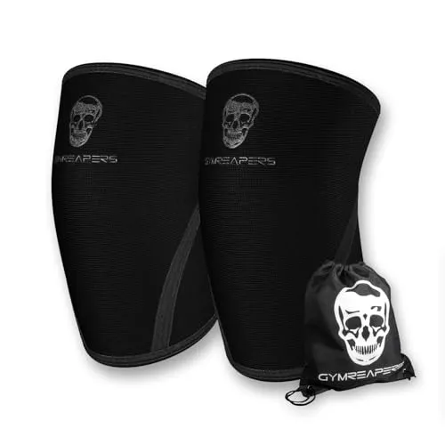 Gymreapers Kniebandage für Männer und Damen (1 Paar) mit Turnbeutel – 7 mm Knee Sleeves Kompressionsbandage Support für Weightlifting, Cross Training, Powerlifting, Yoga, Sport, Laufen & Joggen
