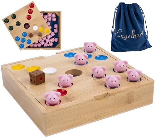 Engelhart Ferkelrennen Würfelspiel – Spaß für die ganze Familie mit 60 Silikon Schweinchen