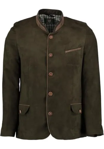 OS Trachten Herren Trachtensakko Janker Trachtenjacke mit Stehkragen Frura, Größe:48, Farbe:dunkelgrün