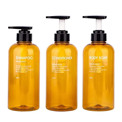 3er Pack 500ml Shampooflasche Pumpspender, Leere Plastik Seifenspender Flasche mit Pumpe für Bad, Küche oder Hotel, Nachfüllbarer Flüssigkeitsspender für Lotion, Duschgel und Spülung Bernstein