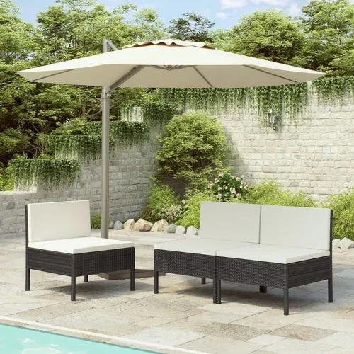 vidaXL Gartenstühle 3er Set mit Auflagen Schwarz - Gestalten Sie Ihre Terrasse mit diesen eleganten Gartenstühlen aus wetterfestem PE-Rattan. Die stabilen Stühle bieten hohen Sitzkomfort dank dicker Kissen und sind leicht zu reinigen. Ideal für entspannte Stunden im Freien!