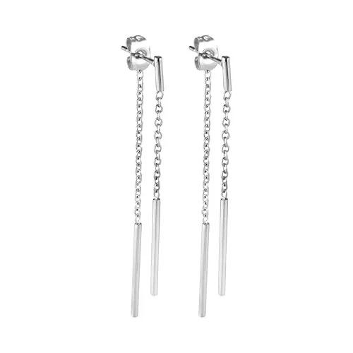 meditoys -Ohrstecker aus nickelfreiem Edelstahl mit einem Kristallstein, Silberfarben, Länge 60mm